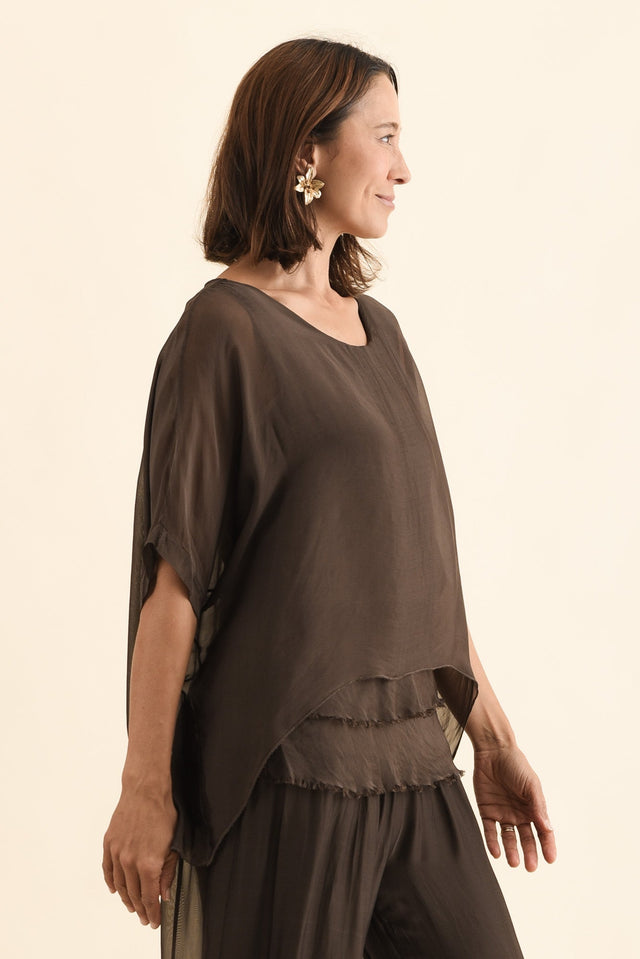 Myers Chocolate Silk Layer Top,Side,Brunette model,alt text|model:Cara image 4