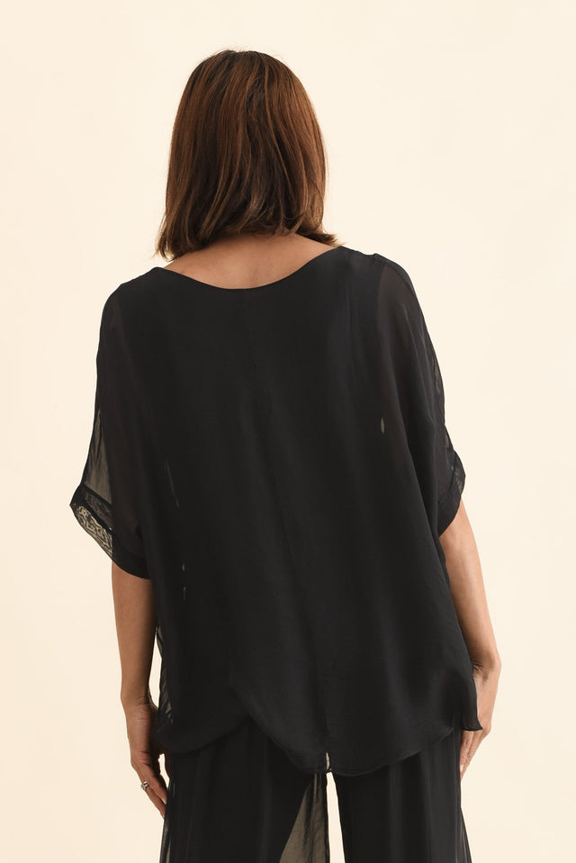 Myers Black Silk Layer Top,Back,Brunette model,alt text|model:Cara image 5