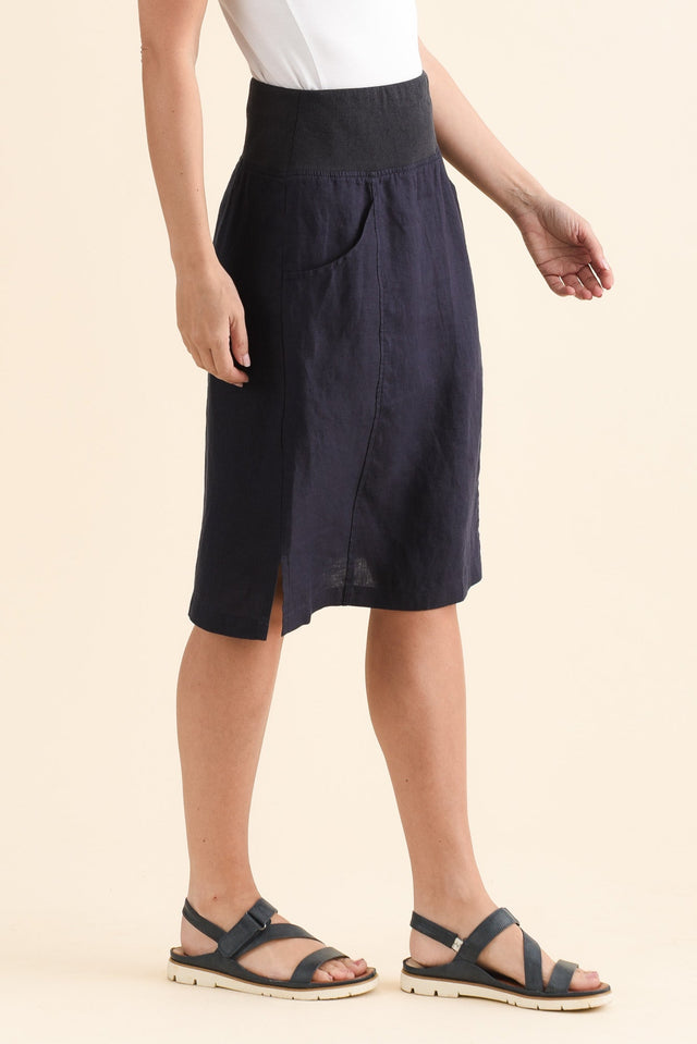 Mylah Navy Linen Stretch Skirt image 3