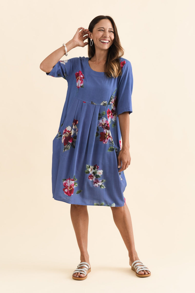 Hailee Blue Mosaic Linen Cotton Dress