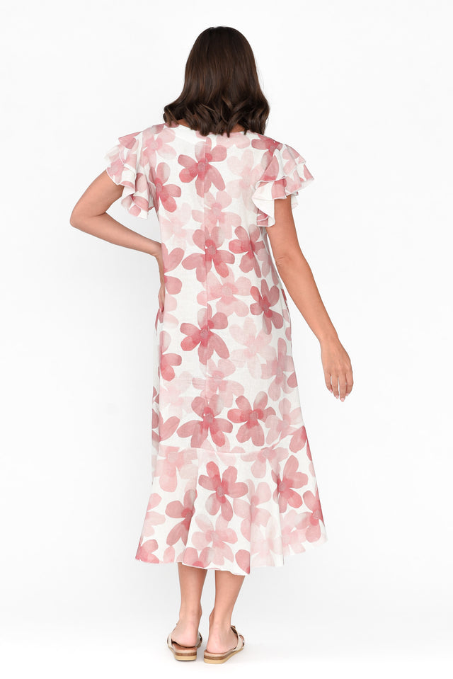 Nalani Pink Flower Linen Cotton Dress thumbnail 4