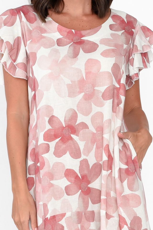 Nalani Pink Flower Linen Cotton Dress image 5