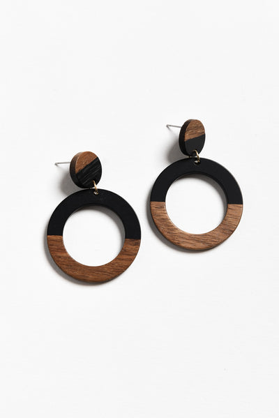 Nanelle Black Wood Hoop Earrings