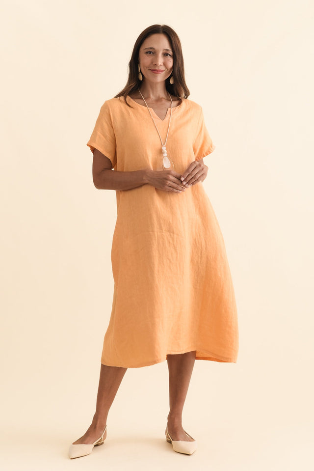 Nara Peach Linen Pocket Dress,Brunette model,alt text|model:Cara image 8