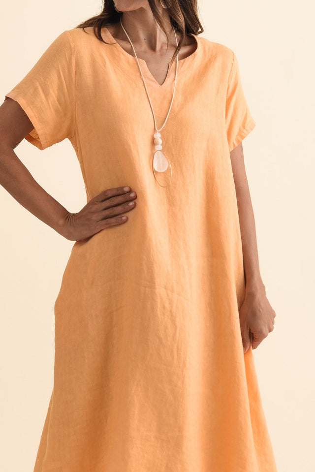 Nara Peach Linen Pocket Dress,Brunette model,alt text|model:Cara image 7
