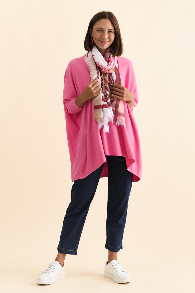 Nastia Hot Pink Wool Blend Jumper,Brunette model,alt text|model:Cara image 4