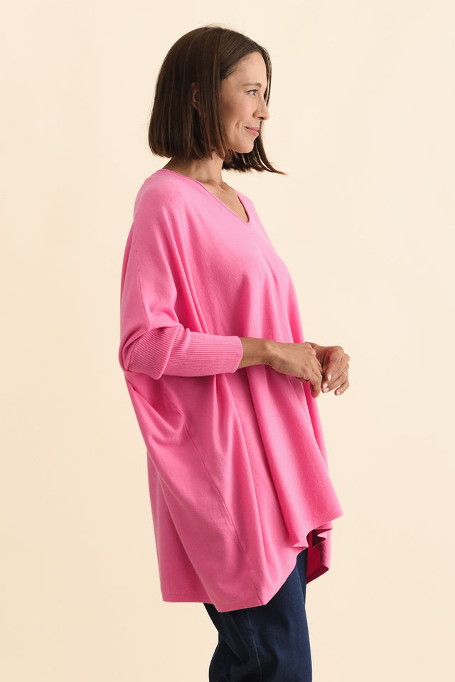 Nastia Hot Pink Wool Blend Jumper,Brunette model,alt text|model:Cara image 5