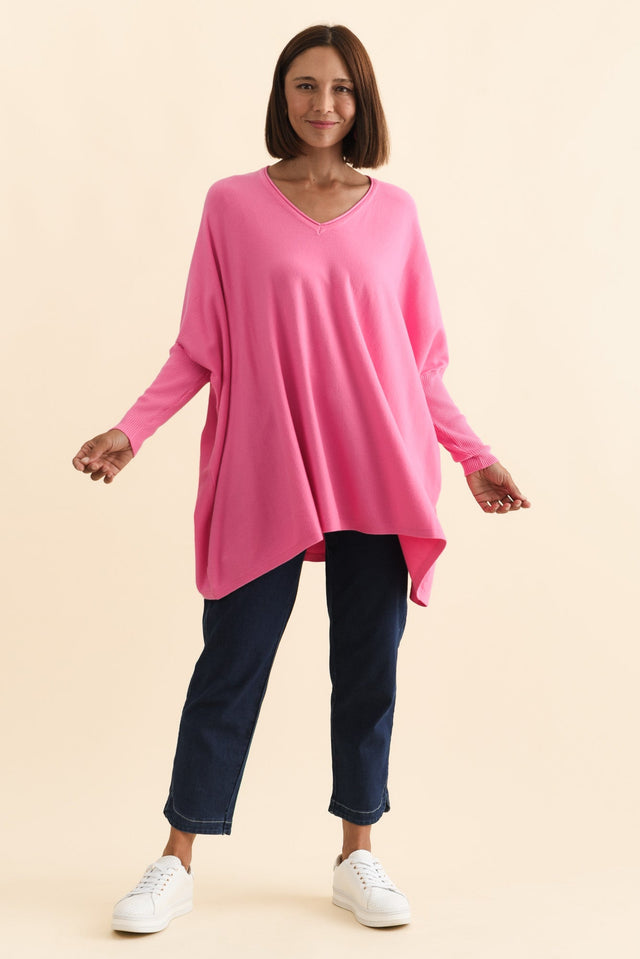 Nastia Hot Pink Wool Blend Jumper,Brunette model,alt text|model:Cara image 8