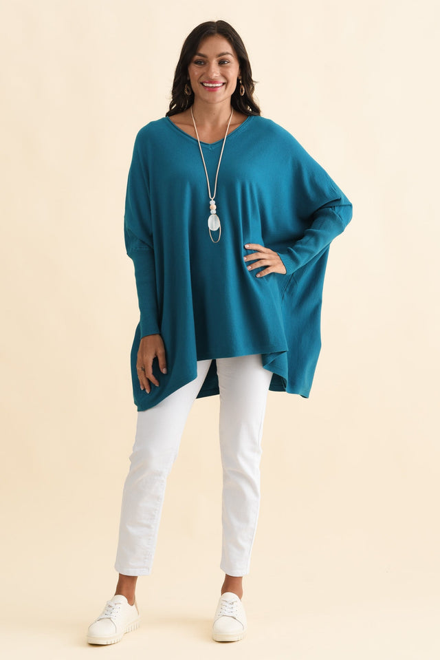 Nastia Teal Wool Blend Jumper,Brunette model,alt text|model:Brontie image 4