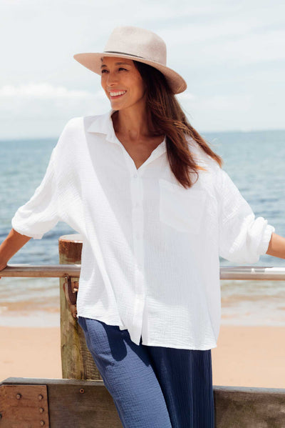 Natalia White Cotton Cheesecloth Shirt