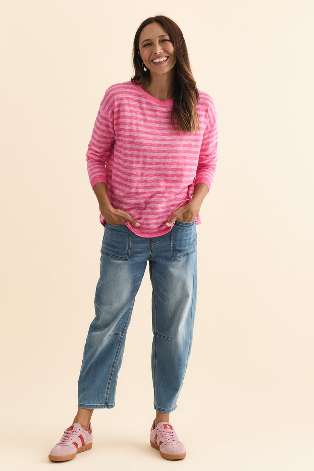 Natasha Blush Stripe Knit Top,Brunette model,alt text|model:Cara image 4
