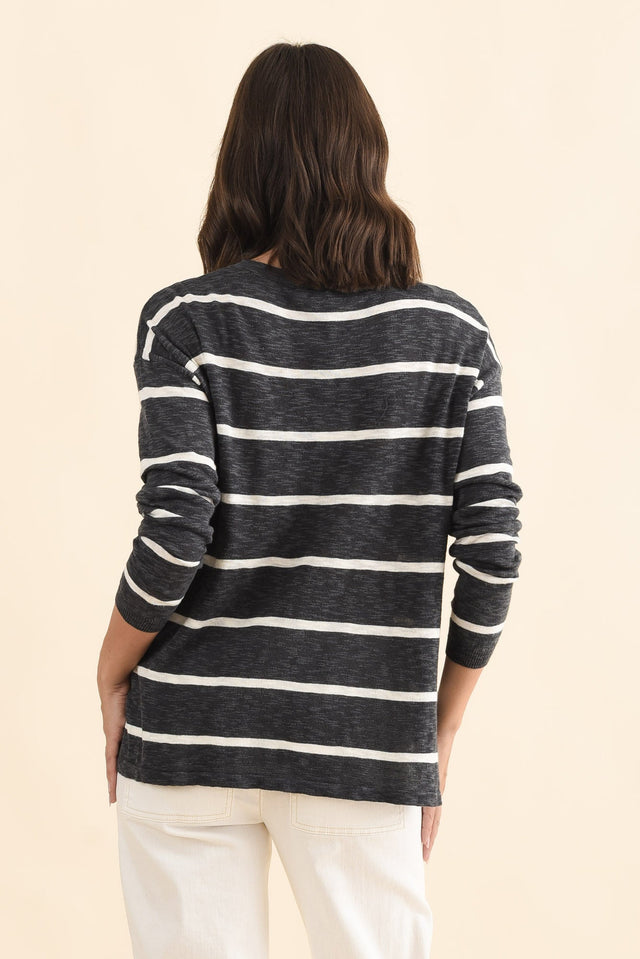 Natasha Charcoal Stripe Knit Top,Brunette model,alt text|model:MJ image 5