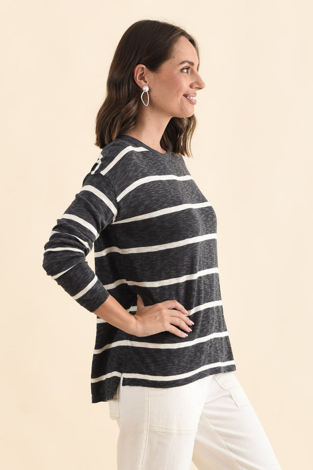 Natasha Charcoal Stripe Knit Top,Brunette model,alt text|model:MJ image 4