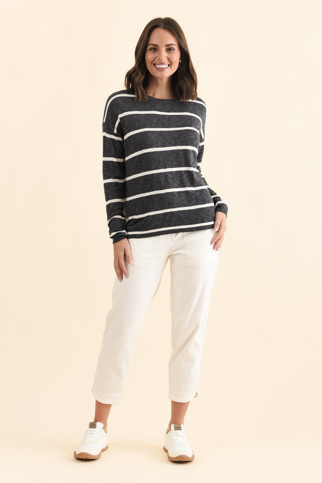 Natasha Charcoal Stripe Knit Top,Brunette model,alt text|model:MJ image 7