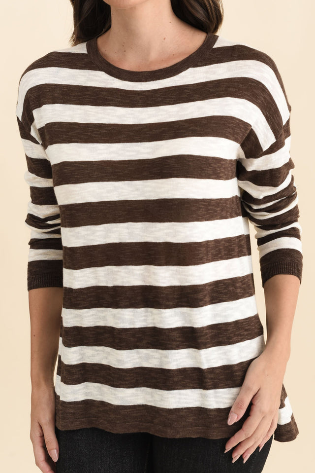 Natasha Chocolate Stripe Knit Top,Brunette model,alt text|model:MJ image 6