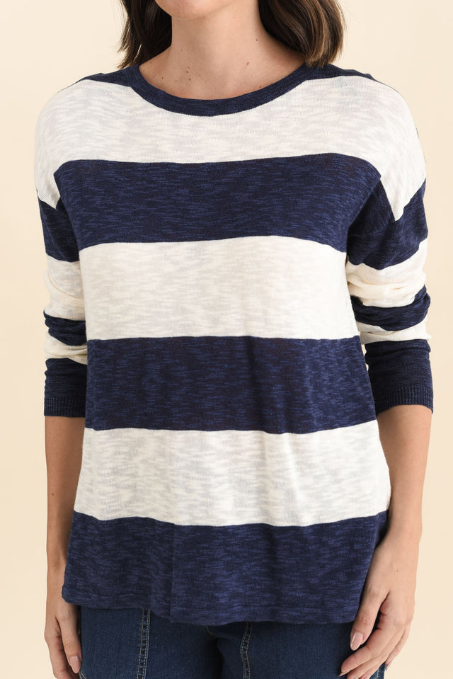 Natasha Dark Navy Stripe Knit Top,Brunette model,alt text|model:MJ image 7