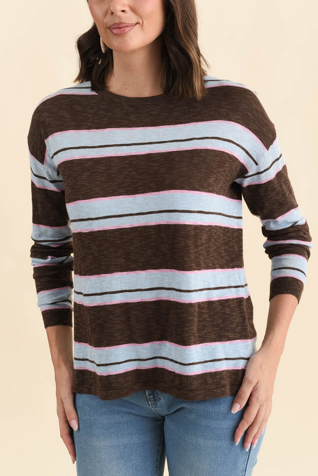 Natasha Mocha Stripe Knit Top,Brunette model,alt text|model:MJ image 6