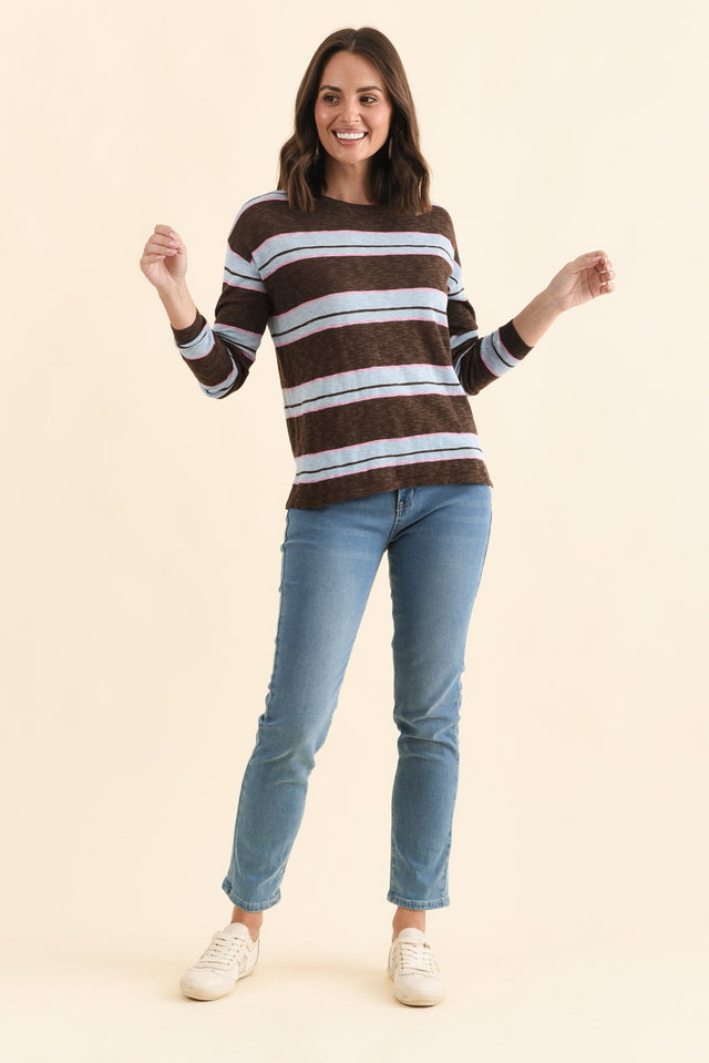 Natasha Mocha Stripe Knit Top,Brunette model,alt text|model:MJ image 7