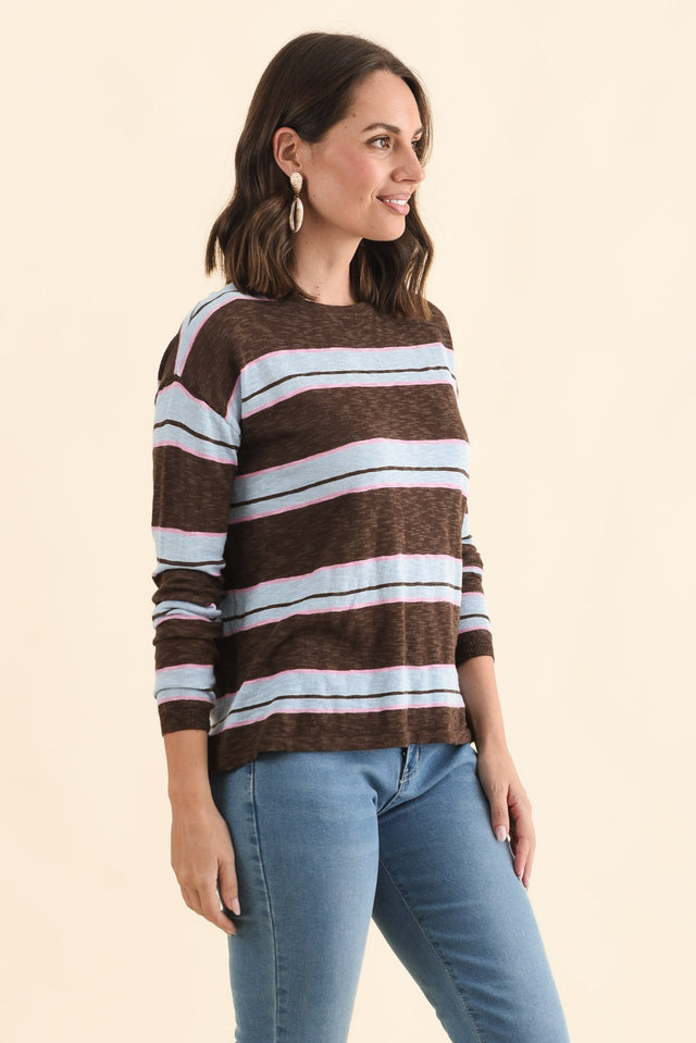 Natasha Mocha Stripe Knit Top,Brunette model,alt text|model:MJ image 4