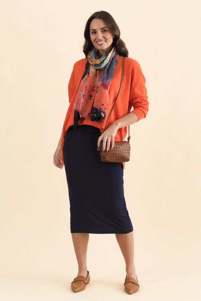 Navy Bamboo Maxi Tube Skirt,Full Body,Brunette model,alt text|model:MJ image 3