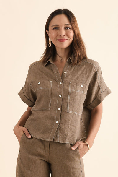 Neesha Mocha Linen Shirt