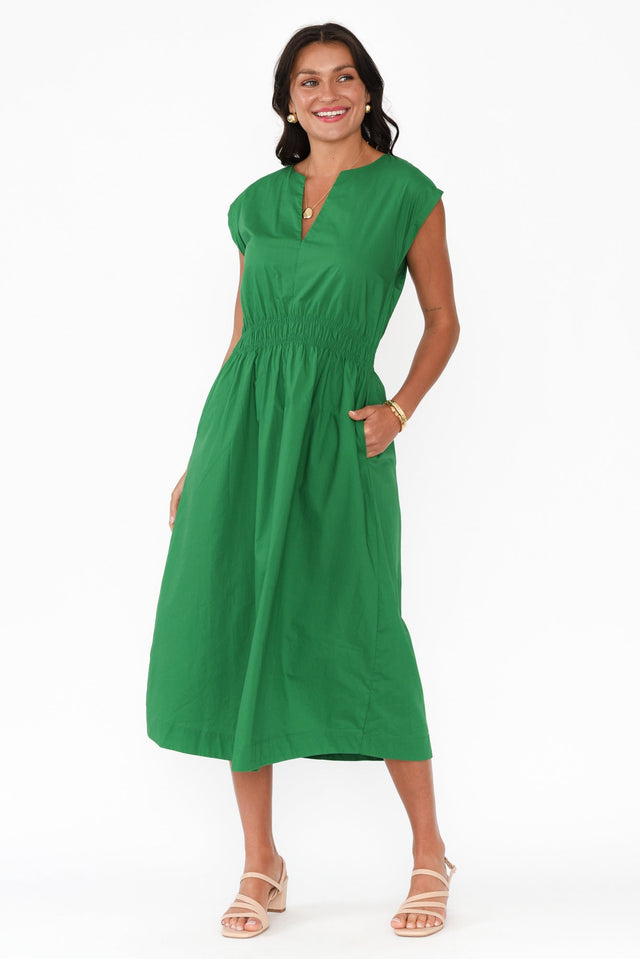 Nelly Green Cotton Midi Dress,Brunette model,alt text|model:Brontie image 7