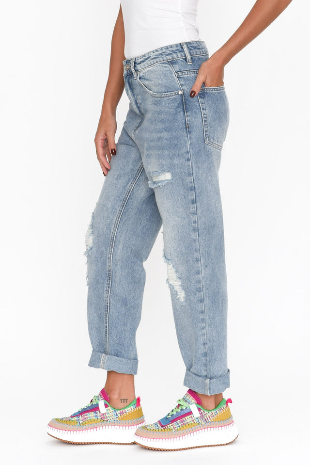 Nessie Blue Wash Distressed Straight Jeans