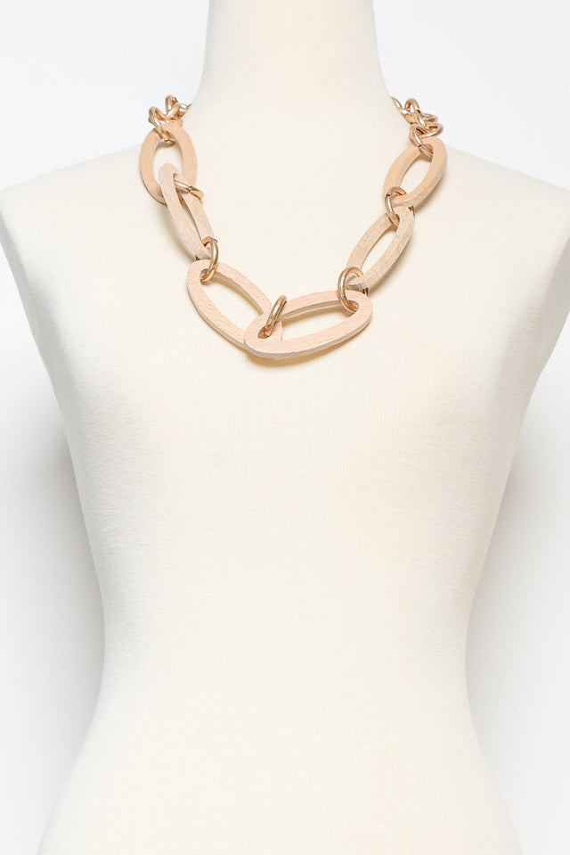 Nevaeh Beige Wooden Link Necklace image 2