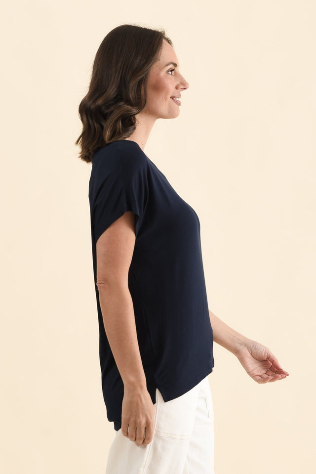 Newton Navy Drape Tee,Side,Brunette model,alt text|model:MJ image 4