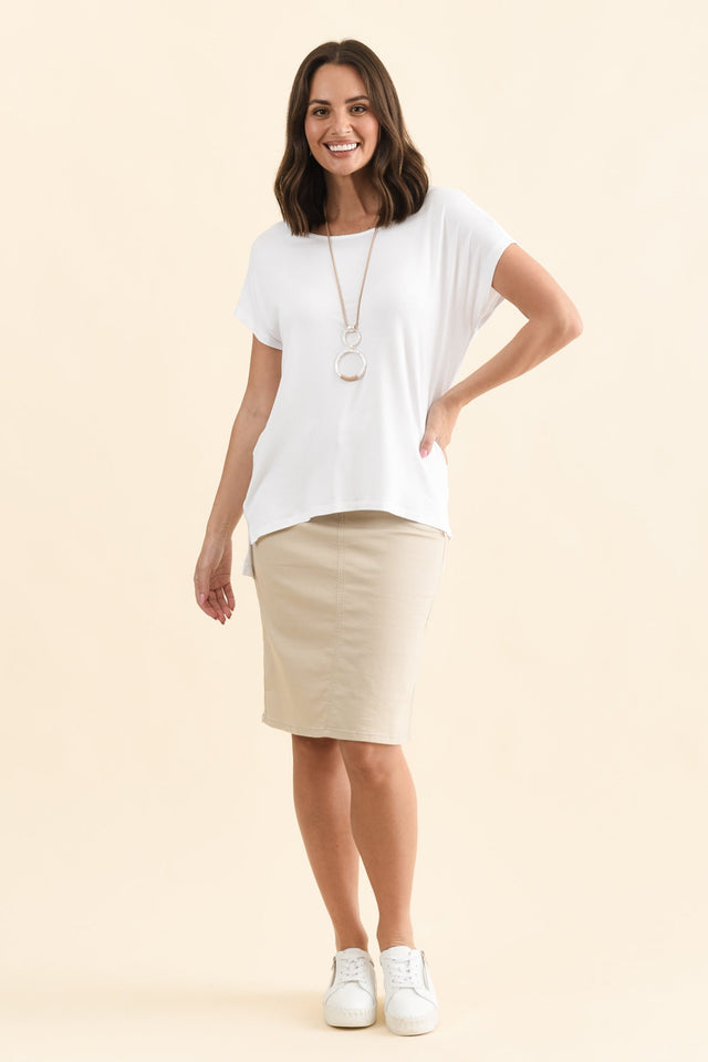 Newton White Drape Tee,Full Body,Brunette model,alt text|model:MJ image 3