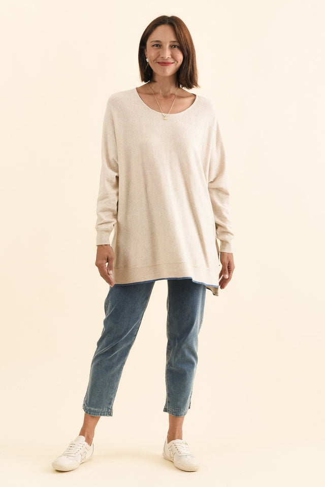 Nick Beige Organic Cotton Knit Jumper,Brunette model,alt text|model:Cara image 3