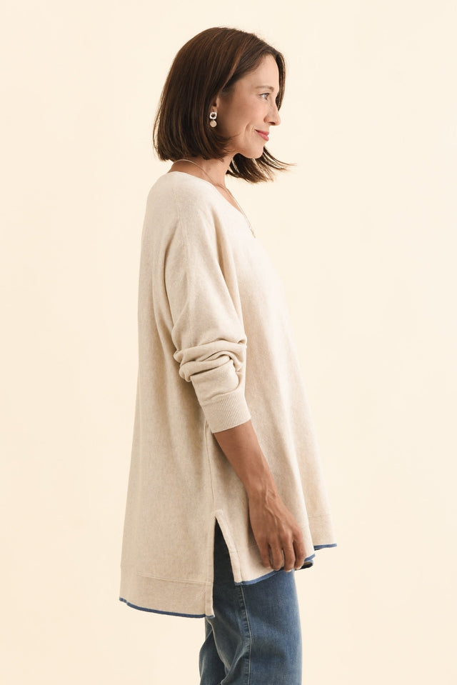 Nick Beige Organic Cotton Knit Jumper,Brunette model,alt text|model:Cara image 4