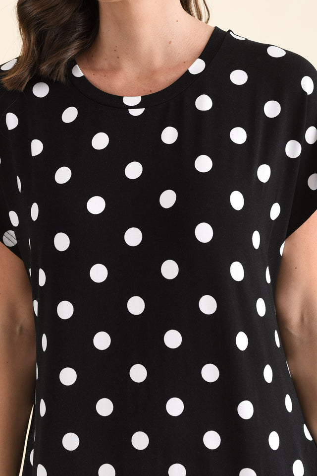 Nicks Black Spot Bamboo Tee Dress,Detail,Brunette model,alt text|model:MJ image 5