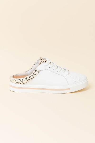 Nicky White Cheetah Leather Mule Sneaker