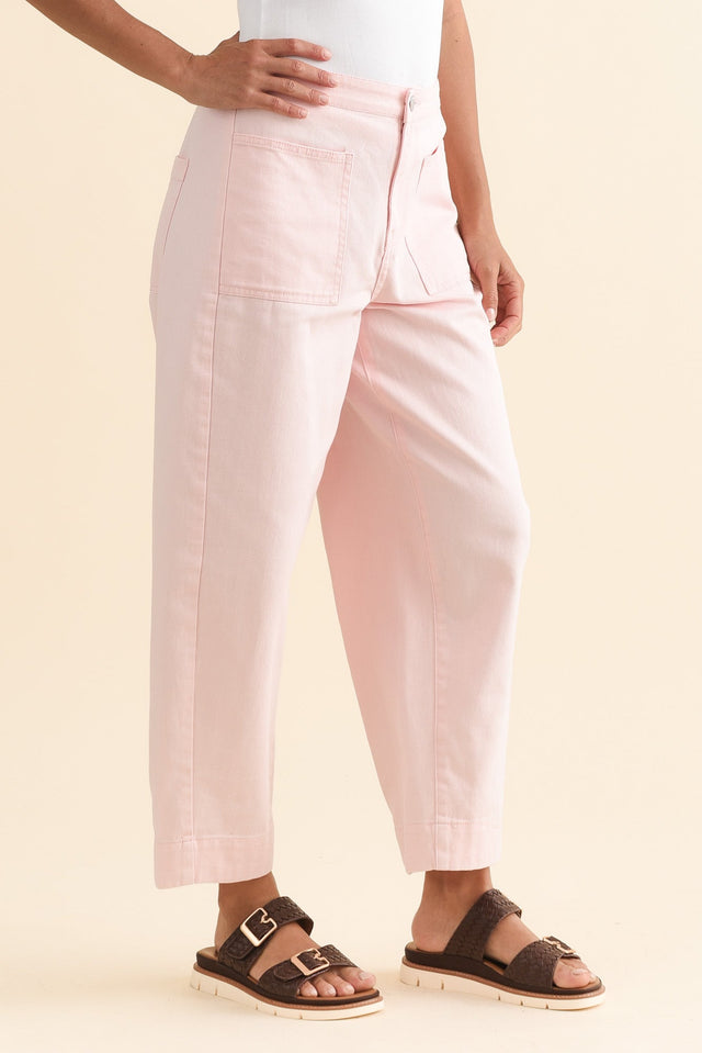Nina Pink Cotton Barrel Pants,Side,Brunette model,alt text|model:Brontie image 4