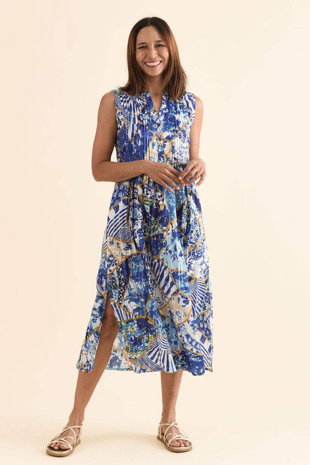 Nome Blue Ocean Cotton Sleeveless Dress,Full Body,Brunette model,alt text|model:Cara image 6