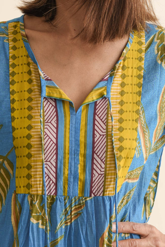 Nona Blue Island Crinkle Cotton Maxi Dress,Detail,Brunette model,alt text|model:Cara image 5