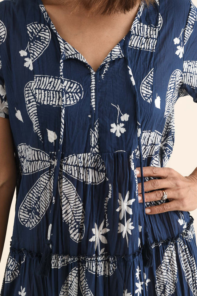 Nona Navy Flower Crinkle Cotton Maxi Dress image 5