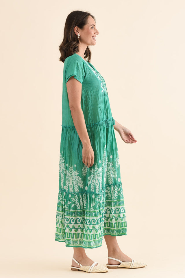 Nona Green Beach Crinkle Cotton Maxi Dress,Side,Brunette model,alt text|model:MJ image 4