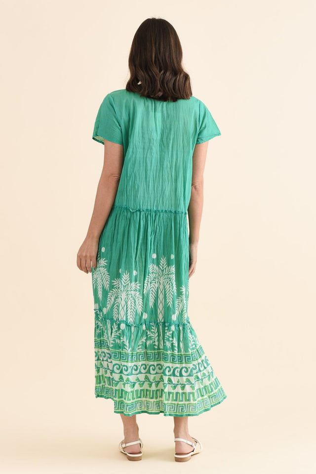 Nona Green Beach Crinkle Cotton Maxi Dress,Back,Brunette model,alt text|model:MJ image 5