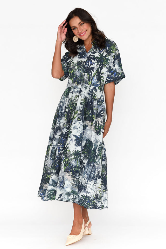 Normie Blue Tropical Belted Dress