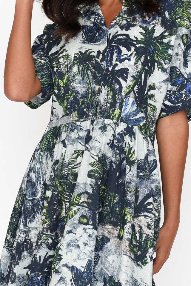 Normie Blue Tropical Belted Dress image 6