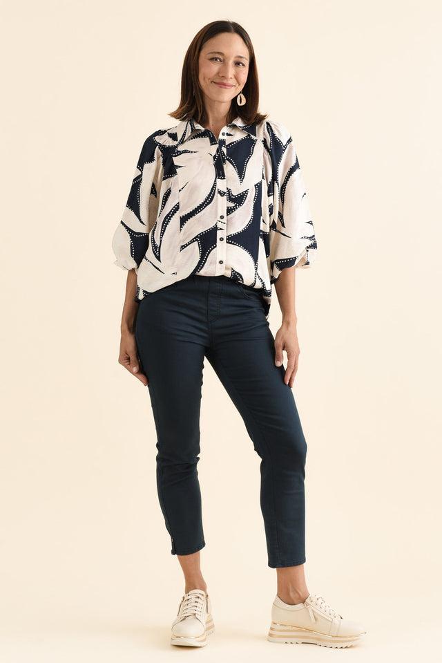 Nova Navy Floral Collared Shirt,brunette model,Full Outfit,alt text|model:Cara image 6