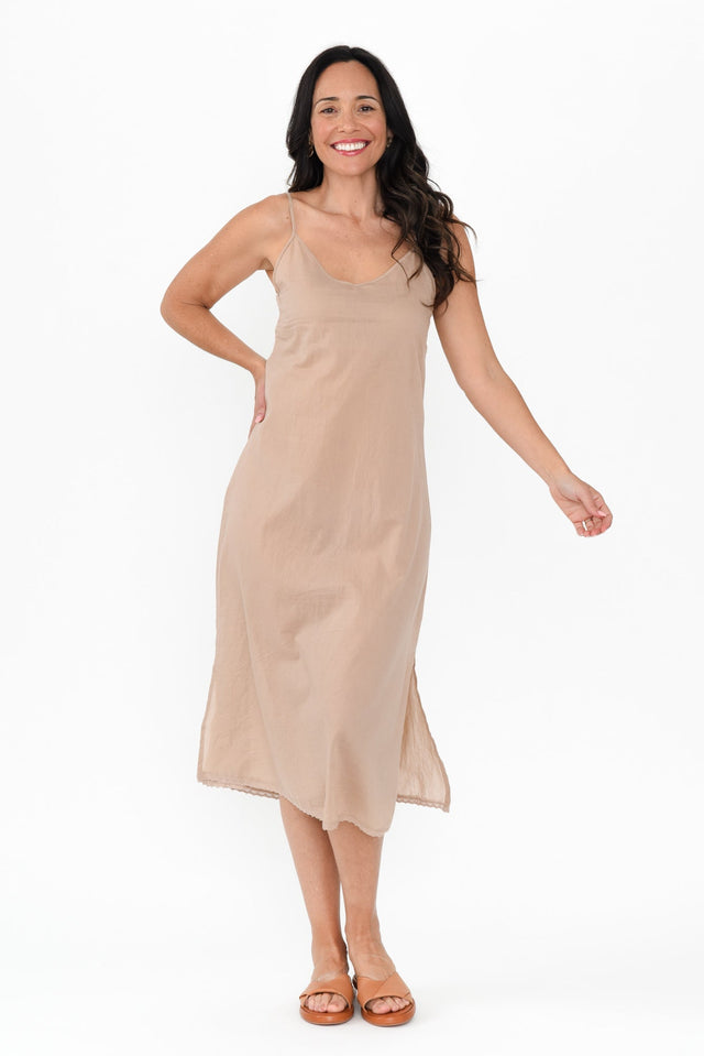 Nude Cotton Maxi Slip Dress