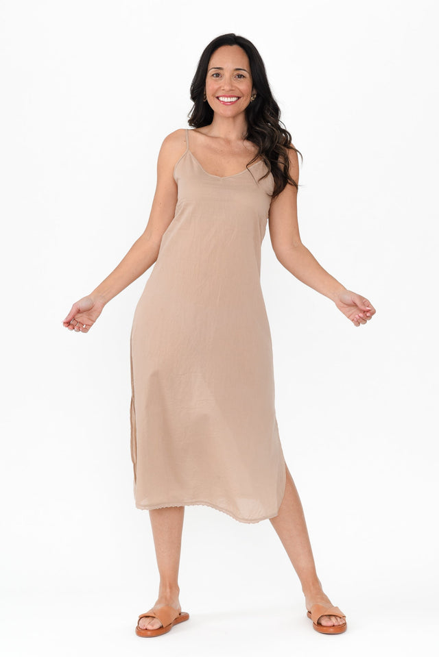 Nude Cotton Maxi Slip Dress