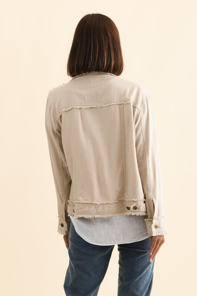 Oakley Beige Linen Frayed Jacket,Brunette model,alt text|model:Cara image 5