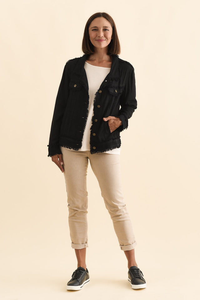 Oakley Black Linen Frayed Jacket,Brunette model,alt text|model:Cara image 7