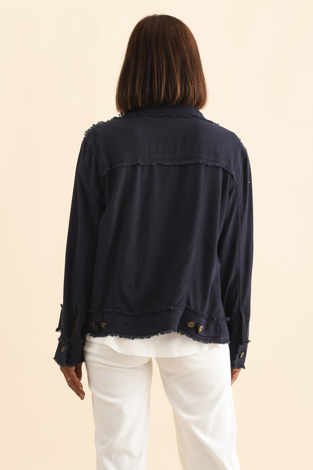 Oakley Navy Linen Frayed Jacket,Brunette model,alt text|model:Cara image 6