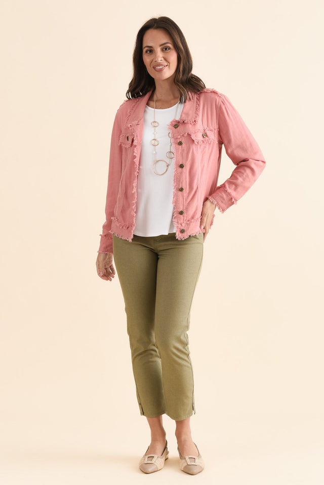Oakley Pink Linen Frayed Jacket,Full Body,Brunette model,alt text|model:MJ image 6