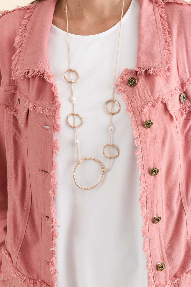 Oakley Pink Linen Frayed Jacket,Back,Brunette model,alt text|model:MJ image 4